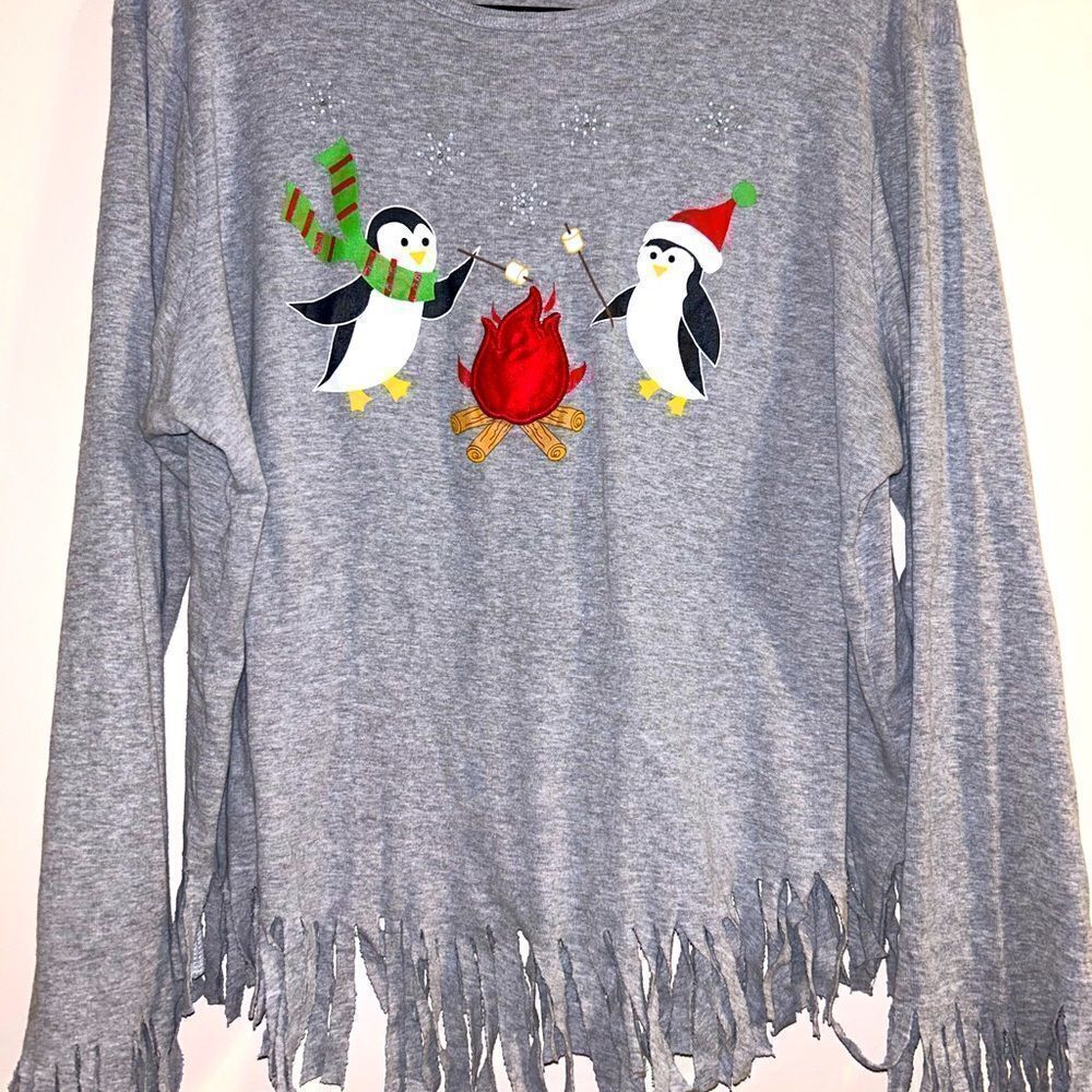 Handmade fringe long sleeve Christmas top size xl